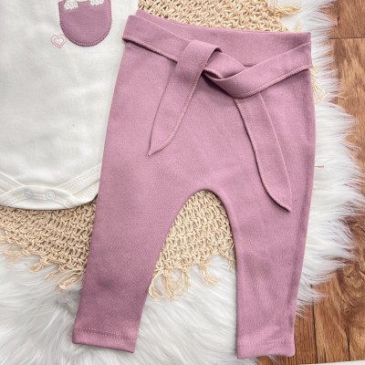 Conj. de Malha 3 peças - Coelhinha no Bolsinho - Uva e Off White